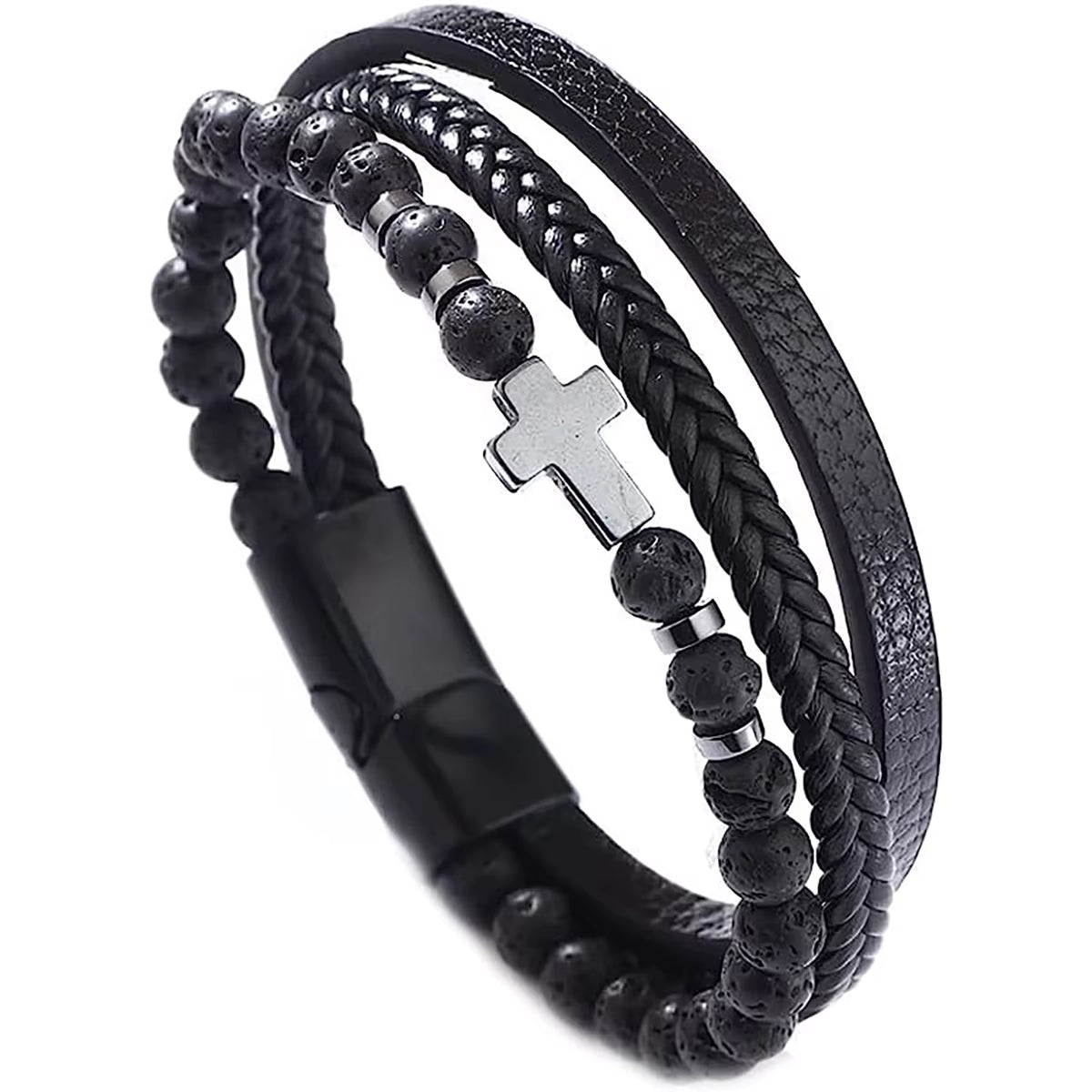 Vintage Multi-Layer Leather Bracelet Men Punk Cross Charm Tiger Eye Stone Beads Bracelet Fashion Braided Wrap Wristbands Jewelry